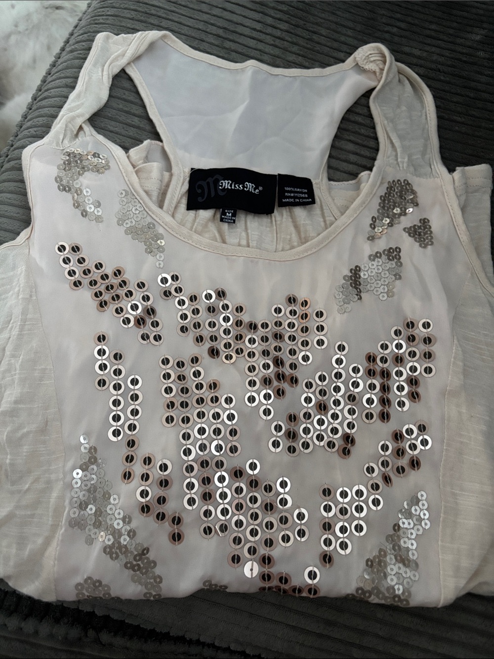 Miss Me Cream Sequin Tank Top
